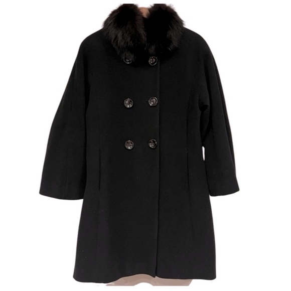 Rare Saga Furs 1 Madison $495 Coat Wool Cashmere Black Fox Fur Double Breasted - Picture 1 of 1